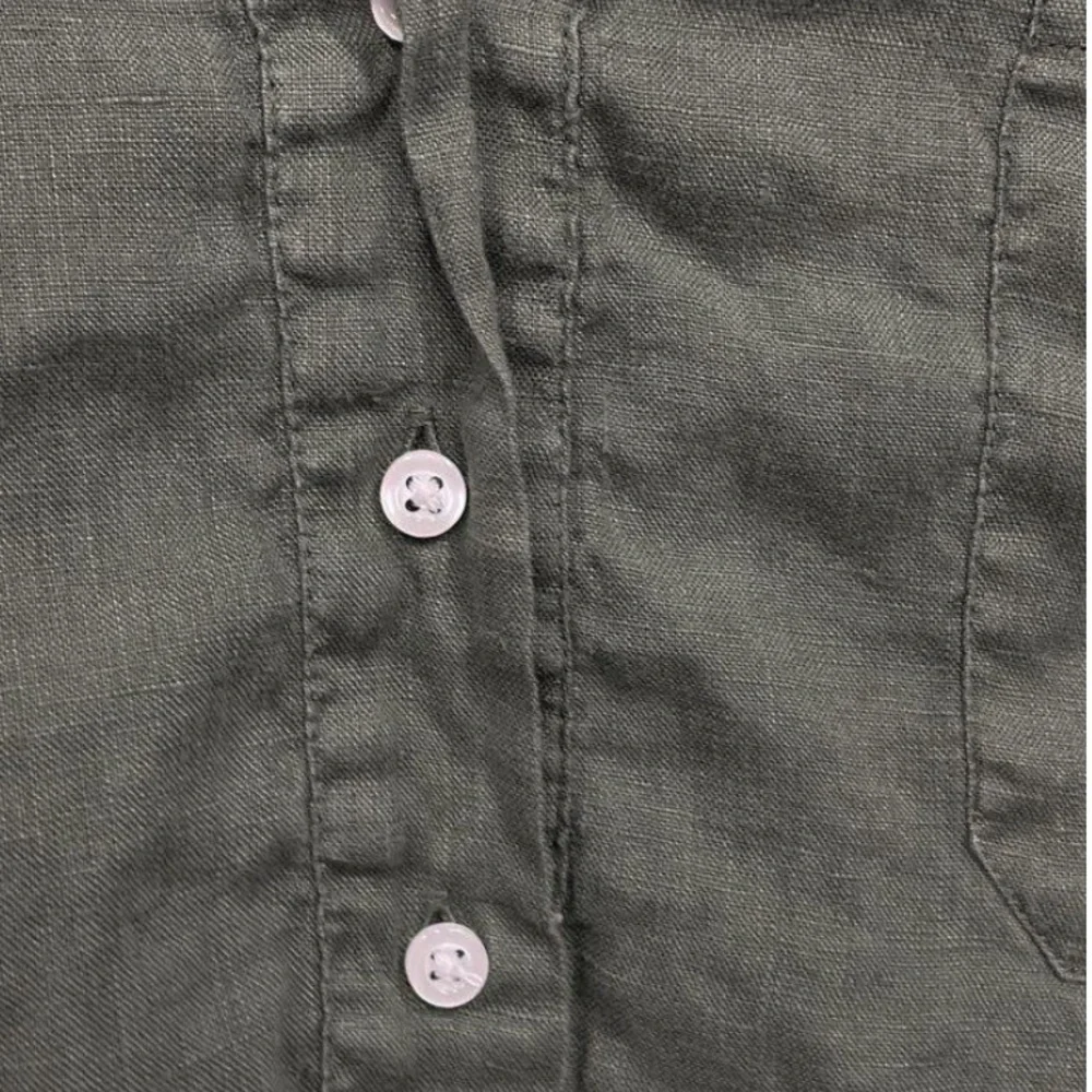 Grayson Anthropologie Artist Green Linen Minimalist Collared Hi-Low Shirt Dress